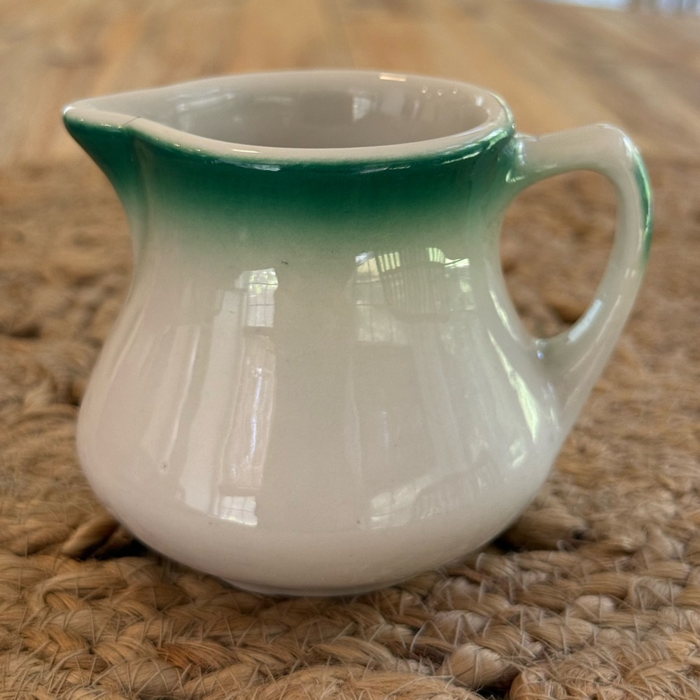 Buffalo 🦬 China, Green Rim Ceramic Creamer Pitcher - White and Green
